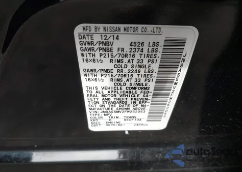 2015 Nissan Rogue Select S from USA, damaged, VIN JN8AS5MV2FW252053